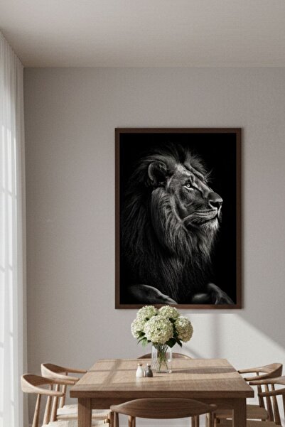Bolvyra Modern Siyah Aslan Portresi Poster – Lüks ve Güçlü Duvar Dekoru