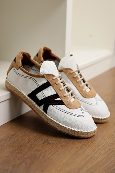 by selvi Lukka Shoes Genuine Leather Chester White Lace-Up Sports Espadrilles