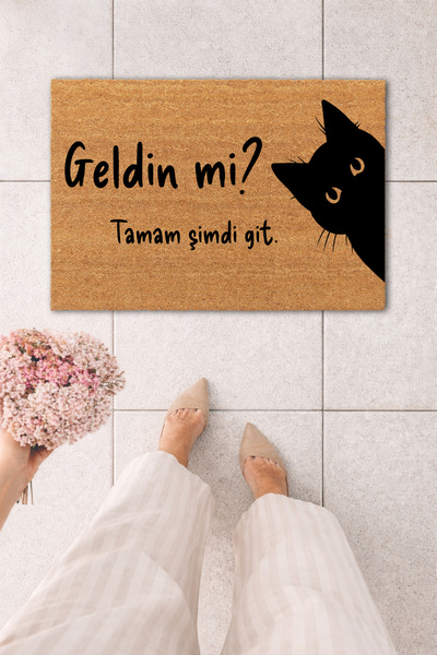 MatsUp Koko Kapı Önü Geldin Mi Kedi Baskılı Paspas