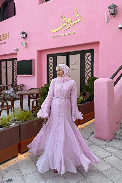 EBRA COLLECTİON İnce Tensel Volan Detaylı Boydan Düğmeli Elbise