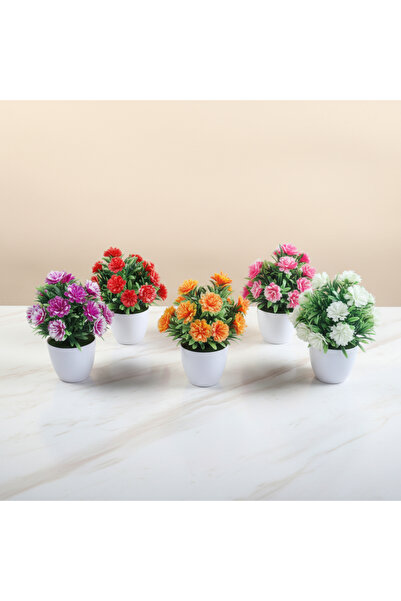 NEŞELİ ÇİÇEKLER Küçük Yapay Çiçek 5 li Set Masa Üstü Dekor 18cm Masa Süsü Pla...