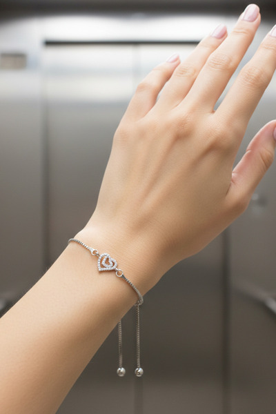 takimaster Women's Double Heart Figured Zircon Stone Adjustable Elevator Brac...