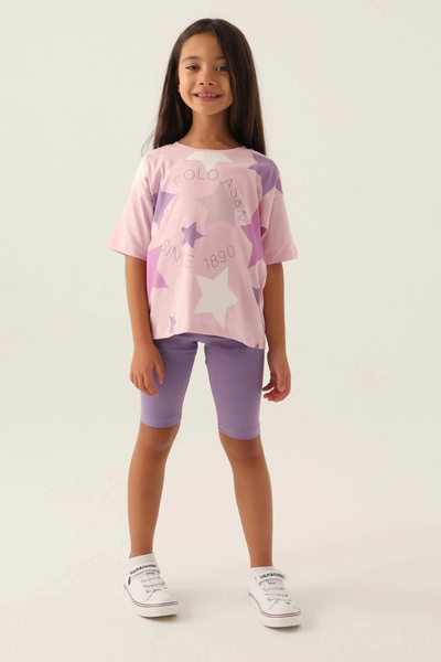 U.S. Polo Assn. Costum Bermuda pentru fete, cu licență US Polo Assn, roz pudr...