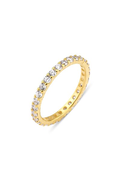 KLAZOJEWELRY 925 Ayar Gümüş Üzeri 18 Ayar Altın Kaplama Tam Tur Işıltılı Taşl...