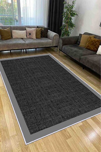 VOPTEKS Gri Siyah Salon Halısı Makinede Yıkanabilir Halı Kaymaz Taban Halı