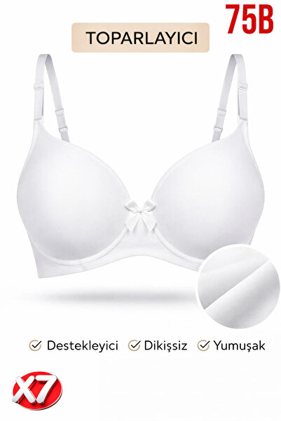 PRUSA İÇ GİYİM Women's Padded (Supported) Underwire Gathering White Bra X7 (7...
