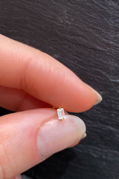 İki Tırnaklı Tek Baget Arka Çiçek Döndürmeli Gold Gümüş Piercing,helix,tragus