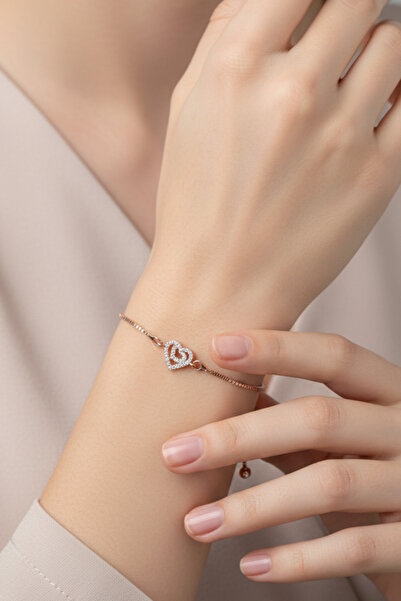 takimaster Women's Double Heart Figured Zircon Stone Adjustable Elevator Brac...