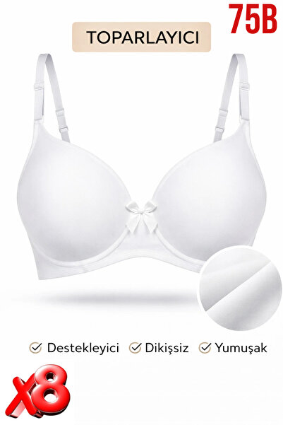 PRUSA İÇ GİYİM Women's Padded (Supported) Underwire Gathering White Bra X8 (8...