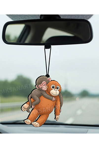 MK Sanart Kalpleri Dağlayan Maymun Punch'ın Mutlu Anı - Dekoratif Araba Aynas...