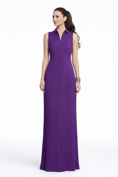 ALYEL NAKER Sleeveless Purple Striped Tok Interlock-Ribbed Maxi Shirt Dress