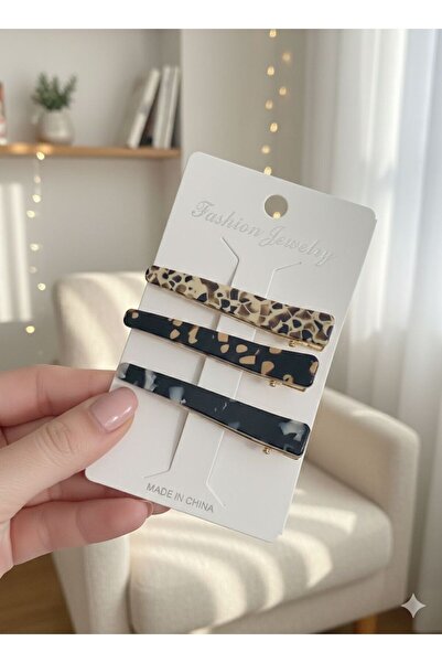 LUXENYA DESİGN Women's 3-Piece Marble Leopard Pattern Snap Bone Hair Clip Set...