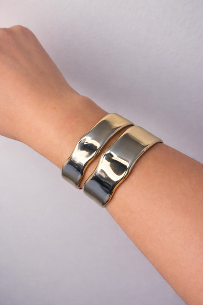 lit accessories İki Sıralı Altın Renk Kelepçe