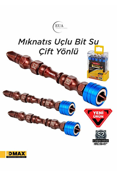 DMAX EUA AKKEMİK ÇİFT YÖNLÜ MIKNATIS UÇLU BİTS UÇ PH2*65 - 10 ADET - DMX4563