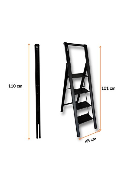 Portalife Tutma Kollu 4 Basamaklı Çelik Takviyeli Alüminyum Şık Merdiven – Ge...