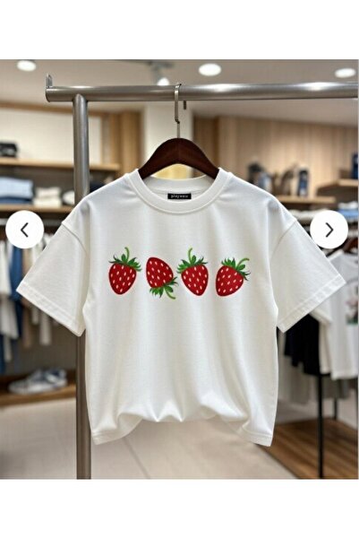 playwear Tricou oversize unisex cu imprimeu căpșuni, cu croială normală, 100%...