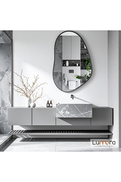 lumora mirror design Nelyos Antrasit Boyalı MDF Çerçeveli Dekoratif Ayna