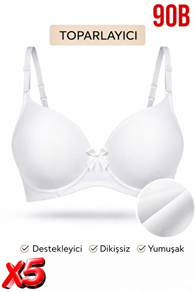PRUSA İÇ GİYİM Women's Padded (Supported) Underwire Gathering White Bra X5 (5...