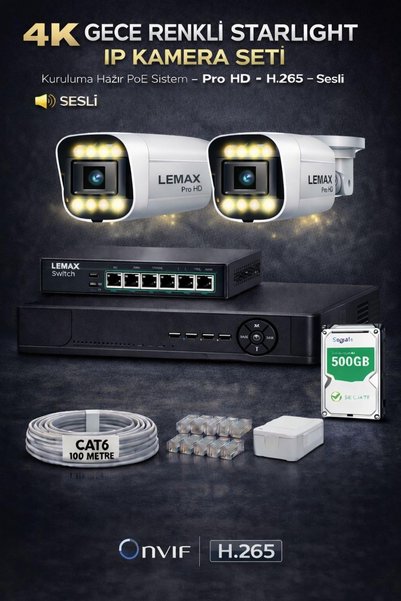 maxcam 2 Kameralı 4K 1440P Full HD PoE IP Kamera Sistemi – Gece Renkli Ultra HD SESLİ Güvenlik Kamera Seti