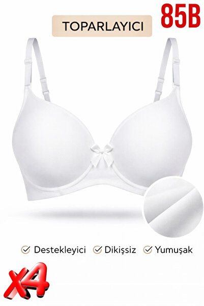 PRUSA İÇ GİYİM Women's Padded (Supported) Underwire Gathering White Bra X4 (4...