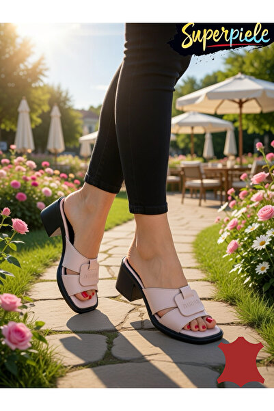 ANGEL BLUE Women's Slipper made of natural patent Leather with thick heel and...