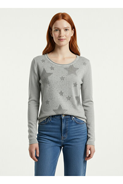 Neden Tekstil Gray Star Patterned Slim Fit Sweater