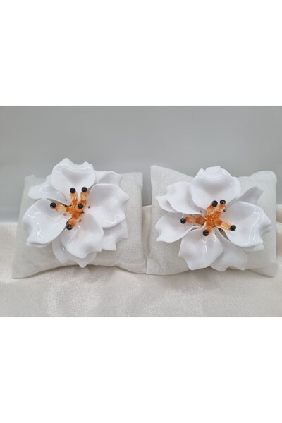ahsenaksesuar2025 Ceramic Flower White Large Size Statement Steel Non-Tarnish...