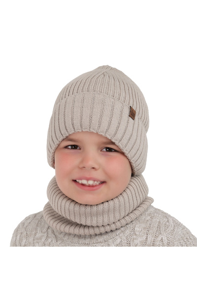 MiniKids Merino Metis beige hat and scarf set 54-58