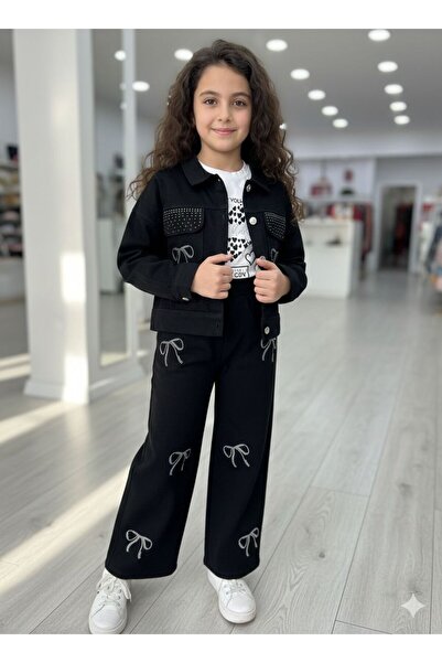 Ysferbutik Girl's Denim Jacket Pants T-Shirt
