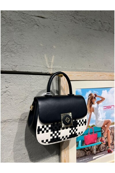 DSN black and white özel kilit desenli el çantası
