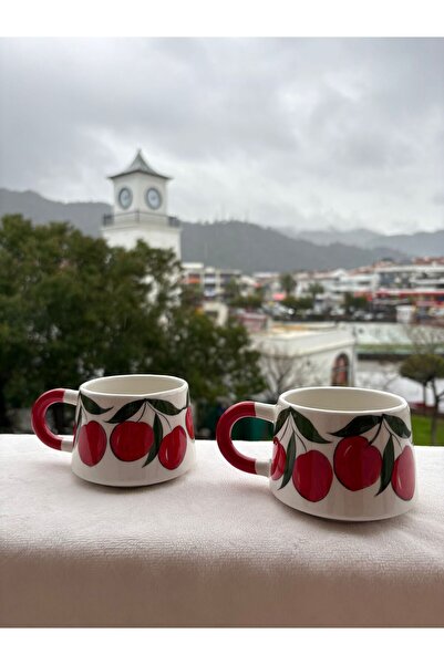 Ayosse Handmade Cherry Patterned 2-Piece Ceramic Mug