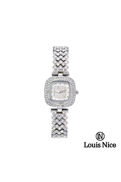 Louis Nice ساعة نسائية لويس نايس كريستال ستيل فضي
