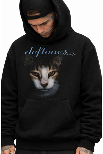 Fuddy Moda Hanorac unisex cu glugă cu imprimeu pisici Deftones, hanorac supra...