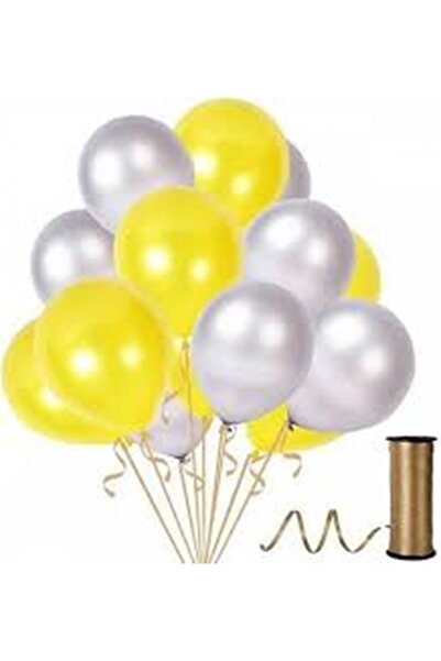 BenimMarifetlerim Metallic Yellow Silver Balloon 12 Inch 15 Pieces