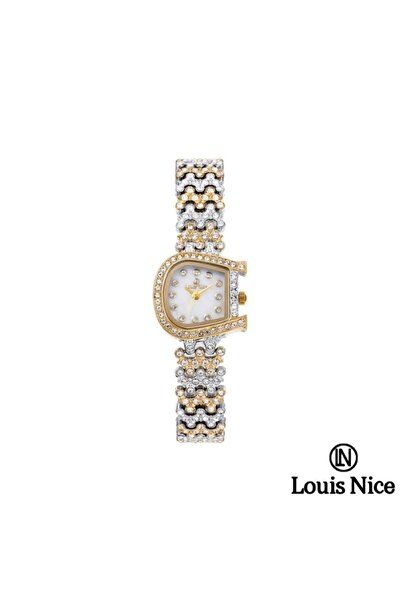 Louis Nice ساعة نسائية لويس نايس كريستال ستيل فضي و ذهبي