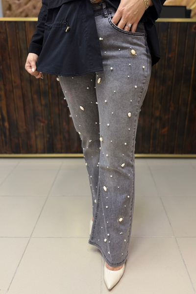 GÖKSEL İNCİLİ LİKRALI BÜYÜK BEDEN JEAN PANTOLON