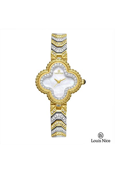 Louis Nice ساعة نسائية لويس نايس كريستال ستيل فضي و ذهبي