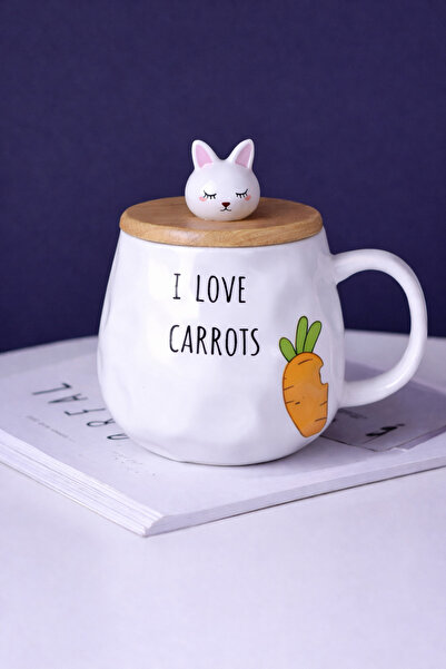hediyeconcepti 500ml Korean Style Cute Character Rabbit Ceramic Mug Carrot Gi...