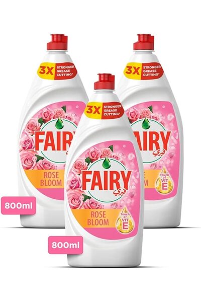Fairy سائل غسيل الأطباق برائحة زهور الورد | 800 مل | عبوة من 3 قطع