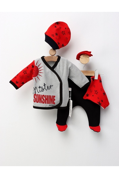 MiniKids 5-piece set, Mister SunShine, black-red 56 (0-1 months)