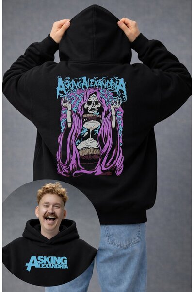 Fuddy Moda Unisex φούτερ με κουκούλα με στάμπα Asking Alexandria στην πλάτη, ...