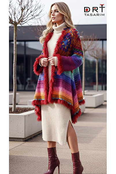 drt tasarım Pentagonal Model Fur Detailed Cardigan