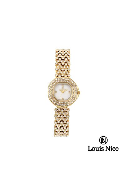 Louis Nice ساعة نسائية لويس نايس كريستال ستيل ذهبي