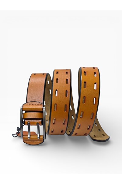 Révano Men's Genuine Leather Belt – Double Prong Buckle & Dual-Row Perforations