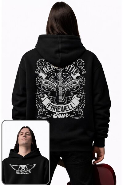Fuddy Moda Hanorac unisex Aerosmith Farewell Tour cu imprimeu pe spate, hanor...