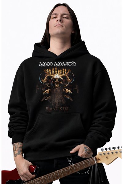 Fuddy Moda Hanorac unisex cu glugă imprimată Amon Amarth, hanorac supradimens...
