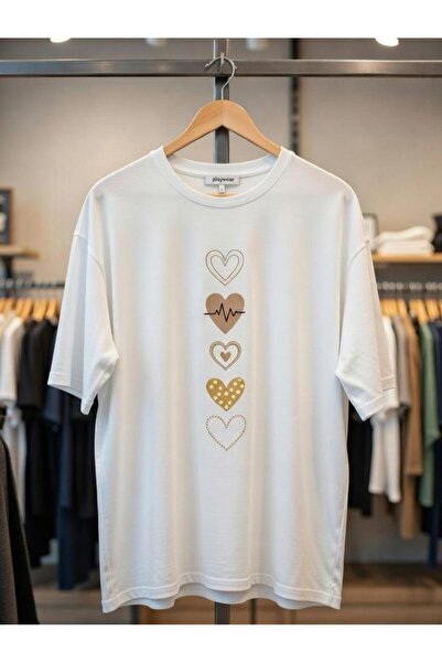 playwear ΓΥΝΑΙΚΕΙΟ T-SHIRT ΜΕ ΣΤΑΜΠΑ ΚΑΡΔΙΑΣ ΜΕΓΑΛΟΥ ΜΕΓΕΘΟΥΣ, Κανονική Εφαρμ...