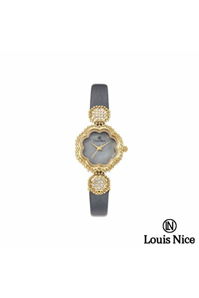 Louis Nice ساعة نسائية لويس نايس جلد رمادي