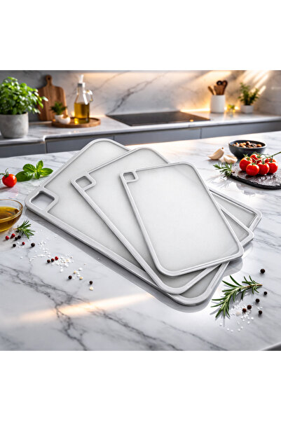 NEOFLAM 3’lü Kaydırmaz Kesme Tahtası Seti Gri Renk Fika Microban Çift Taraflı...