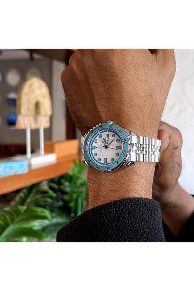 Louis Nice Men's steel watch in silver (turquoise)